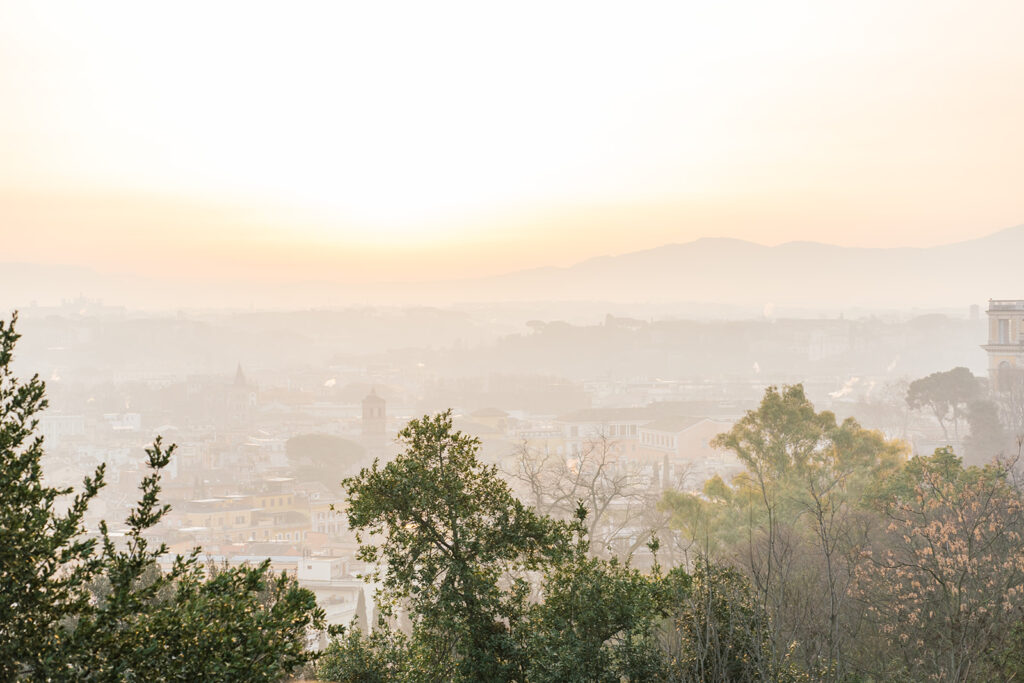 A view over Rome from the Gianicolo hill at the sunrise